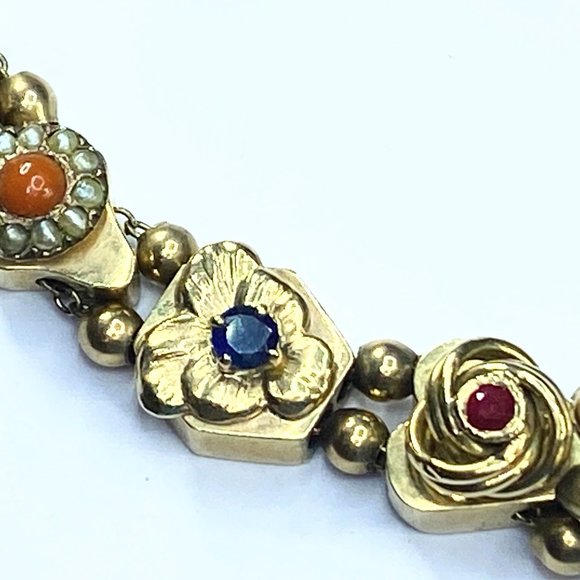 14K yellow gold gemstone sliding Charm bracelet 7" 26.4gm JR7551 - Picture 5 of 12